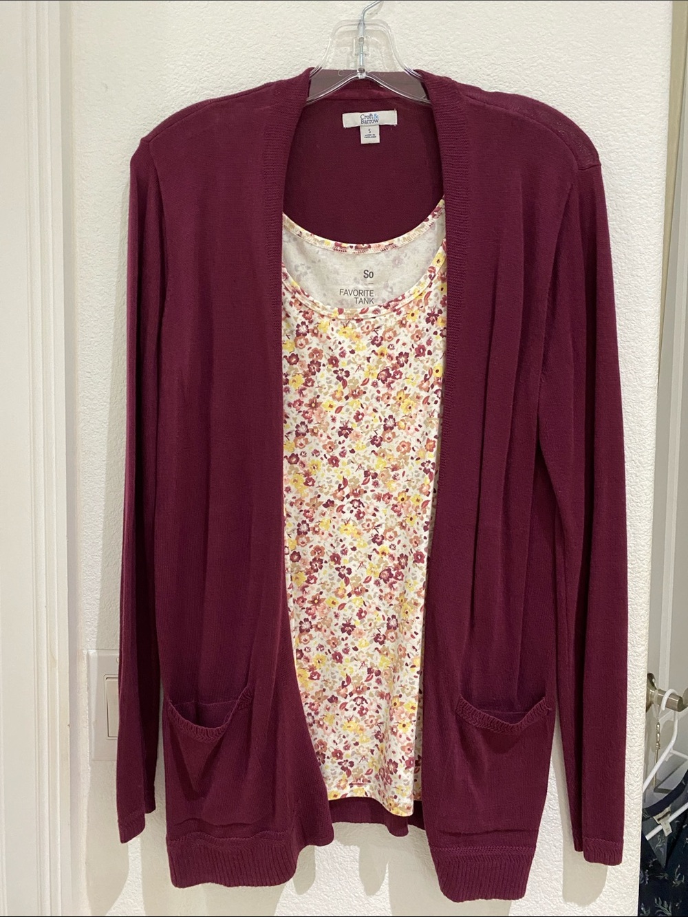 Cranberry Floral! Croft & Barrow Cardigan Size S & SO Floral Tank Top Size L